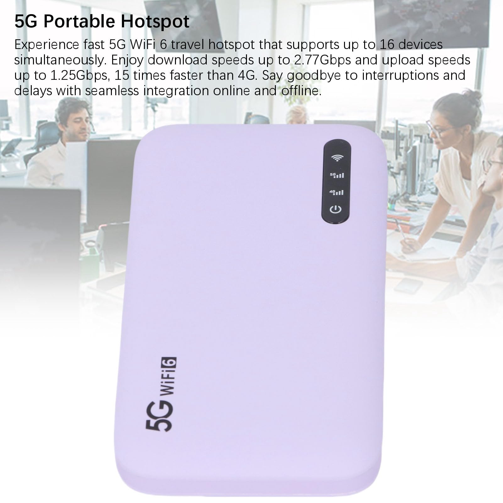 5G Mobilny Hotspot WiFi 6 Router Podróżny z baterią 6100mAh i Gniazdem Nano SIM Obsługa 16 urządzeń 2,77 Gb/s Prędkość IP67 Fioletowy