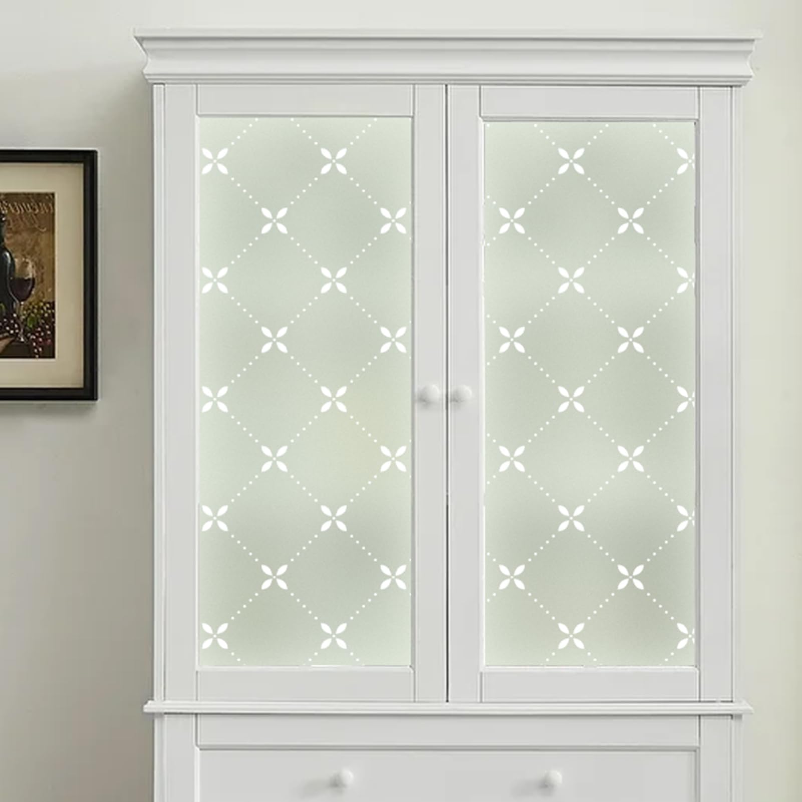 DKTIE Stained Glass Window Film Geometric Patterns, Fine Frosted Window Clings for Glass Windows, Waterproof for Bathroom Window Privacy Film Day and Night (S379, 17.7in X 78.7in)