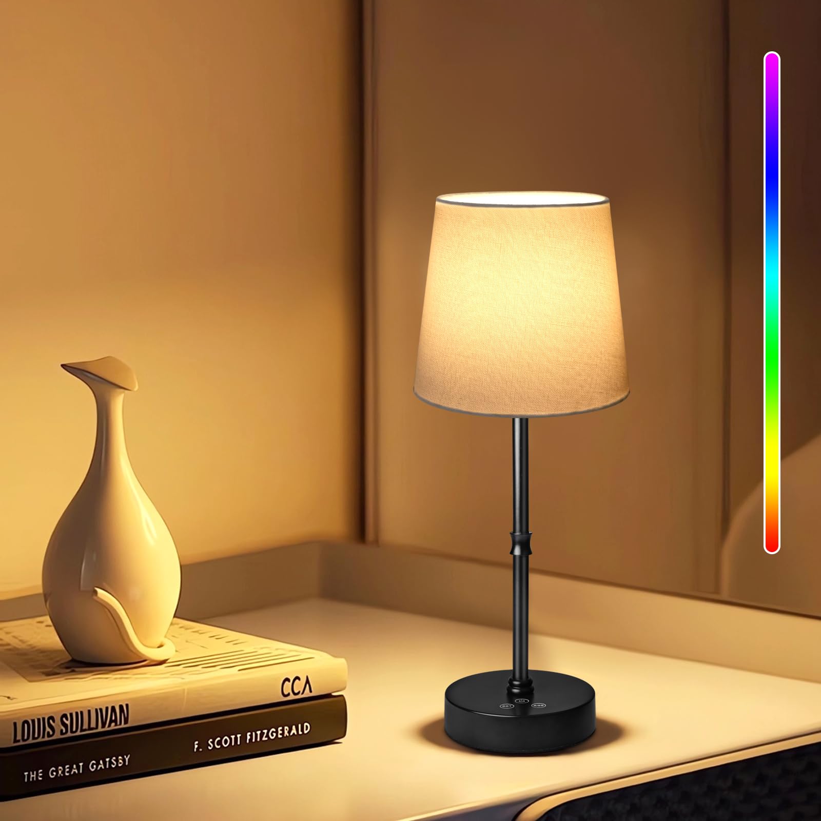 Cordless LED Table Lamp,3 Colors & RGB Stepless Dimming Rechargeable Battery Desk lamp,Portable Small Touch Control Ambient Light for Restaurant/Bedroom/Bars/Outdoor Party/Cafe/Night Light