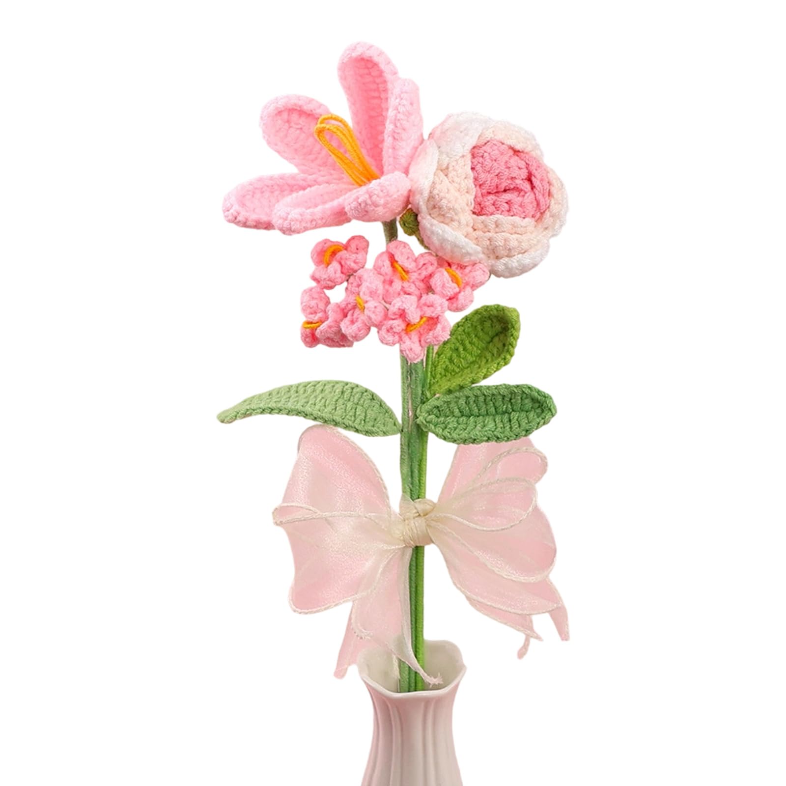 Zxfdsfdbnm Tulips Mixed Bouquet with Soft Yarn for Table Centerpieces Crochet Flower Arrangement