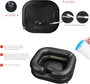 Inflatable Shampoo Basin for Bedridden and Disabled,Portable Shampoo Bowl for Injured, Hair washing Basin for Childred,pregnant woman,Easy Hair Washing at Home (Black)