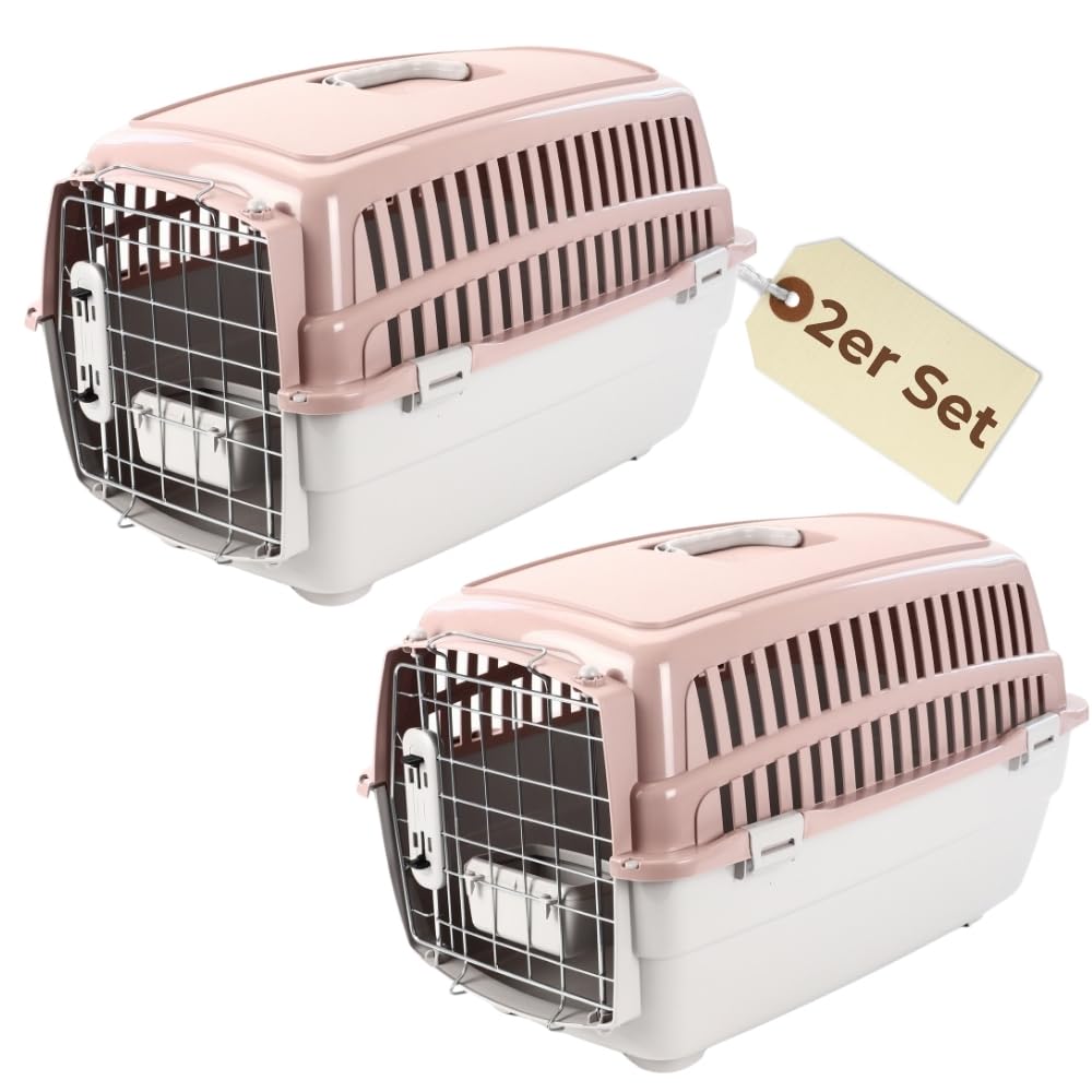 2er Set Transportbox IATA Flugbox Flugzeug Hundebox Hunde Transportbox Katze Groß für 2 Tiertransportbox Katzentransportbox Gr. M