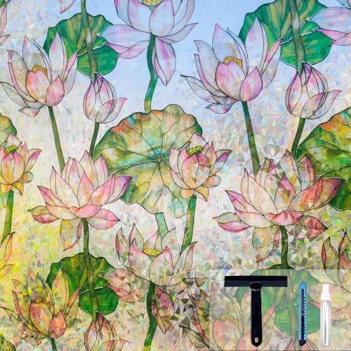 Película decorativa autoadherible para ventana Lotus Flower 23.6 x 78.7 in miniatura 2