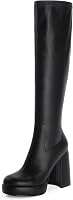 Modatope Women's Platform Knee High Boots Chunky 4.7" Heel Rounded Toe Side Zipper Tall Boots