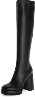 Modatope Women's Platform Knee High Boots Chunky 4.7" Heel Rounded Toe Side Zipper Tall Boots