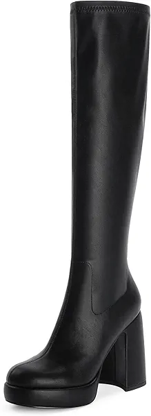 Modatope Platform Knee High Boots for Women Chunky Heel Rounded Toe Womens Knee High Boots Side Zipper Tall Boots