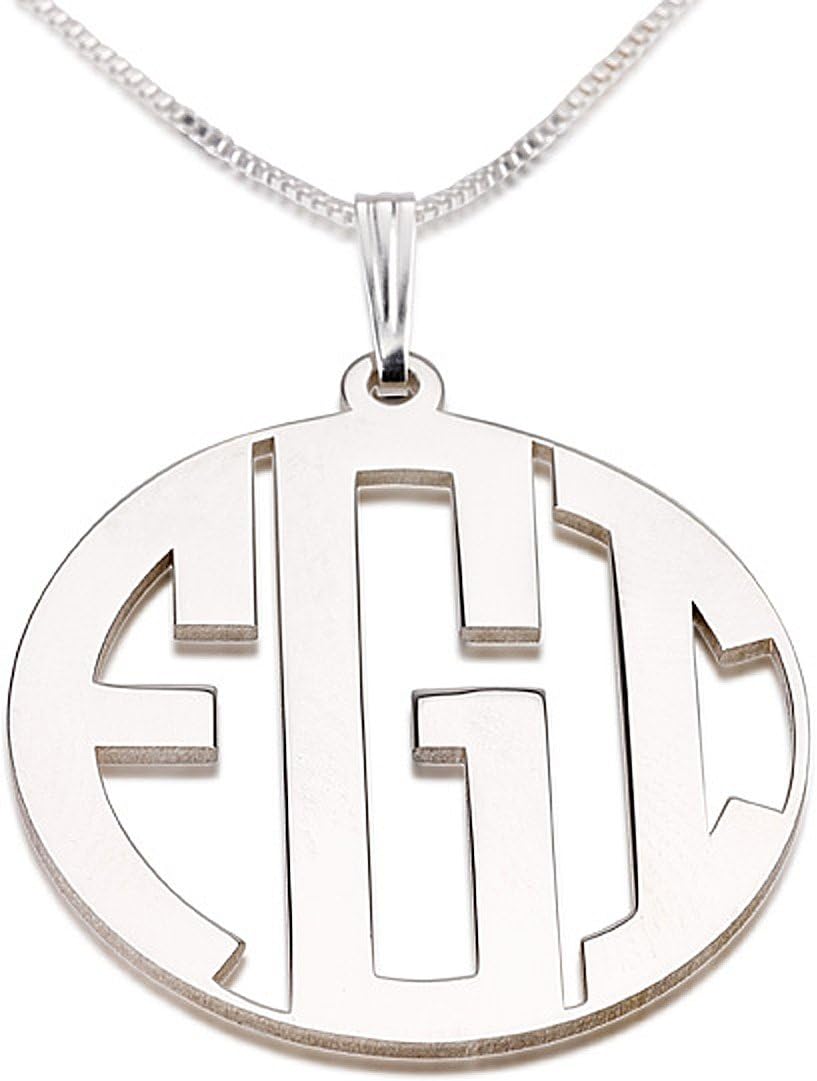 Sterling Silver Personalized with Any 3 Letters Monogram Necklace with 16" (41 Cm) Box Chain (Please See the 'Item Display Length' on This Item to Change the Chain Length If Required - To Personalize This Item Please Send the Required 3 Letters As a Gift Message - See Full Description