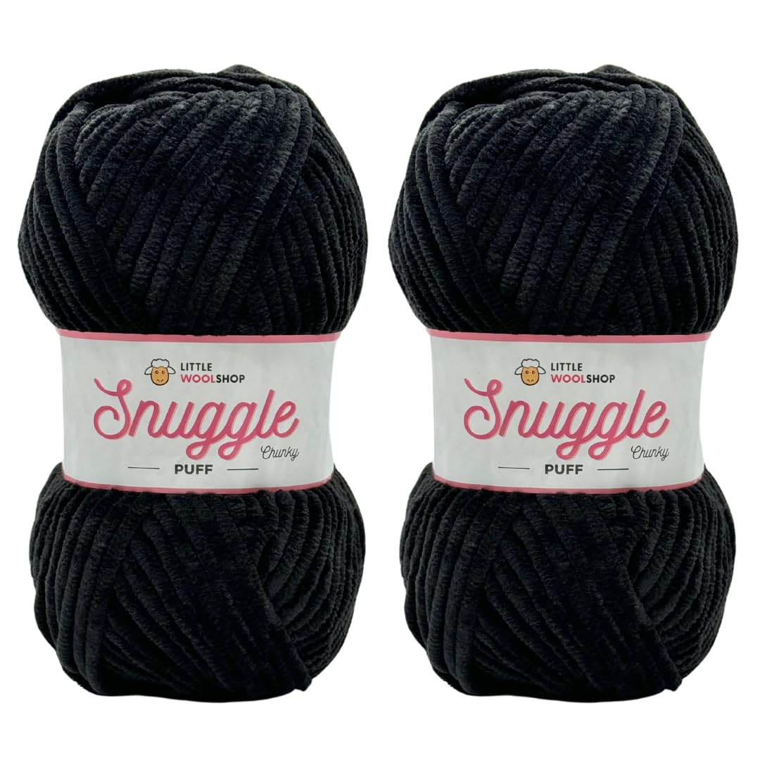 LittleWoolShop Snuggle Puff Chunky Chenille Yarn 100g - 100% Supersoft Polyester (Liquorice Twist 940, Pack of 2)