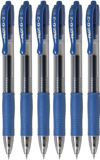 Pilot G2 07 Gel Ink Pen 0.7mm Tip 0.38mm Line Width 0.38mm Refillable Bl-G2-7 (Pack of 6) - Blue