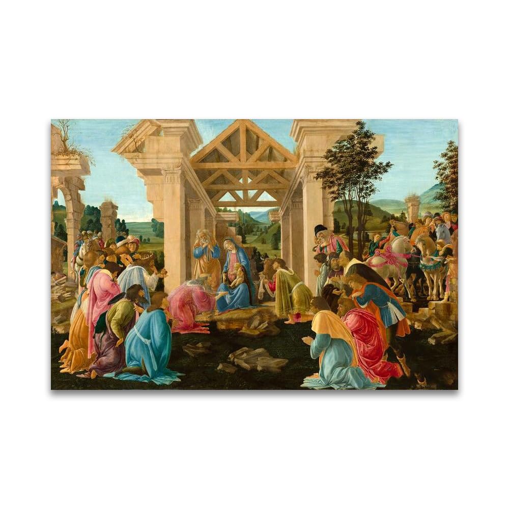 LZ6J8C9 Adoration of the Magi By Sandro Botticelli- Religious Art Print Poster on Canvas- Famous Painting Canvas Wall Art(75x120cm(29.5x47.2in)/Frameless)