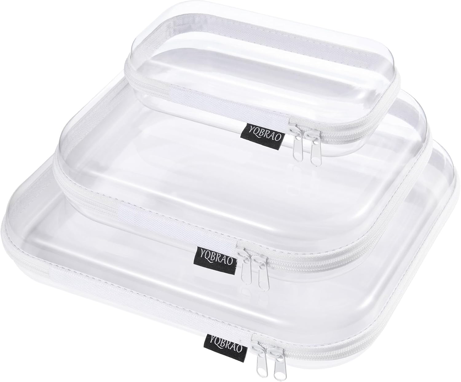 Hard Sided Clear Zipper Case for Storage- Professional-Grade Plastic Clear Zipper Pencil Case,Toy Storage Bins, Toiletry Pouch, Travel Organizer, Cosmetic Bag(White,3 Pack, LMS)