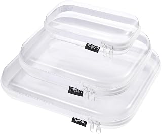 YQBRAO Clear Hard Shell Zipper Cases 3-Pack White (LMS Sizes) - Durable Plastic Storage for Toiletries, Crafts, Toys & Travel Organizers