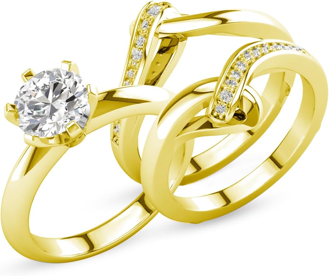 Engagement Ring Set for Women 1.25ct. tw Moissanite Wedding Ring Set 10K 14K 18K Gold Bridal Ring Set 3 Piece Wedding Ring Sets for Her Anniversary Promise Rings Free Engraving