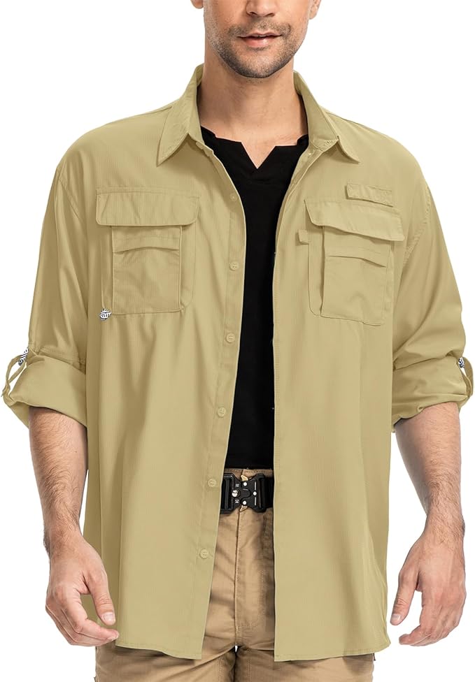 Chemise à manches courtes multi-poches Safari Beige - Vêtements de