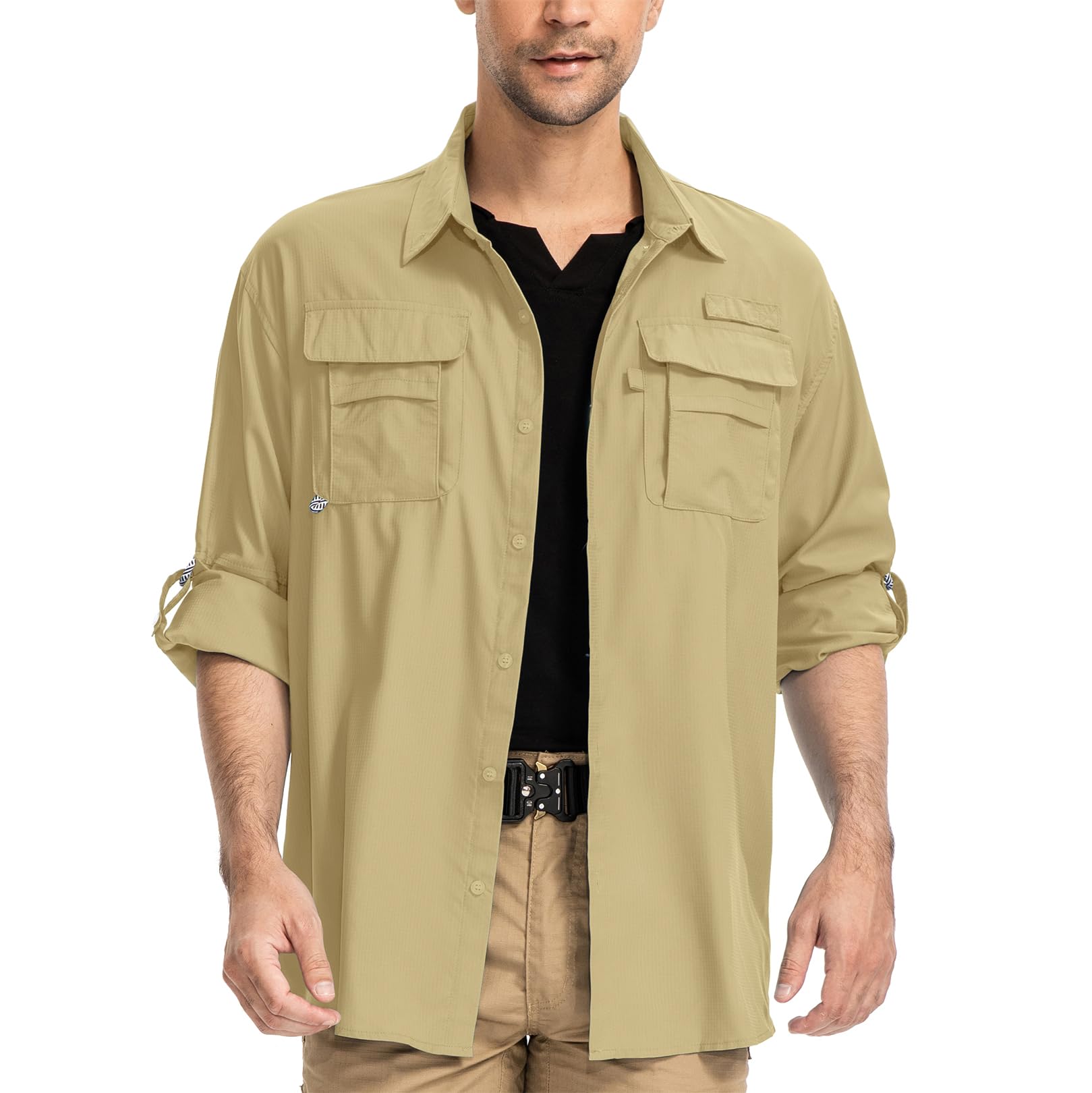 yeyity Camicia da uomo a maniche lunghe UPF50+, protezione UV Safari, traspirante, per il tempo libero, ad asciugatura rapida, funzionale, per escursioni, pesca, trekking