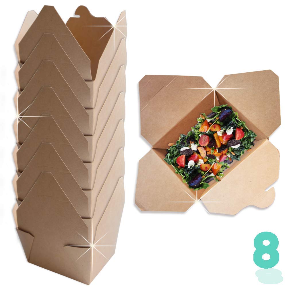 8 Take Out Boxes Kraft Brown Small Size 26 oz.