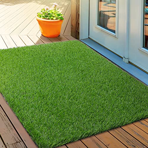 LINLA Artificial Grass Door Mat，42x35 Inches Outdoor Rug Synthetic Fake Dog Grass Mat Turf Waterproof Durable Doormat for Indoor Entryway, Outside Patio, Lawn, Garden