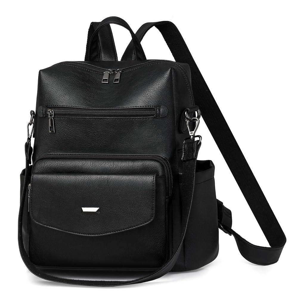 Mochila de cuero PU para mujer, bolso de hombro, mochila casual a la moda antirrobo, mochila de viaje grande para mujer