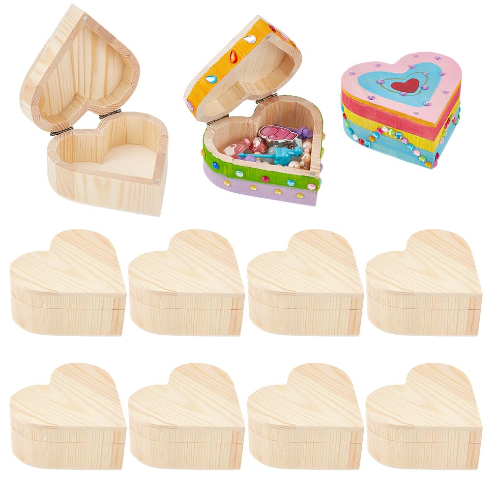 UNICRAFTALE 12Pcs Unfinished Wood Heart Box Unpainted DIY Storage Box 9.1x9.8x4.5cm Wooden Boxs with Hinged Lid Love Gift Boxs for DIY Valentine's Day Crafting Making