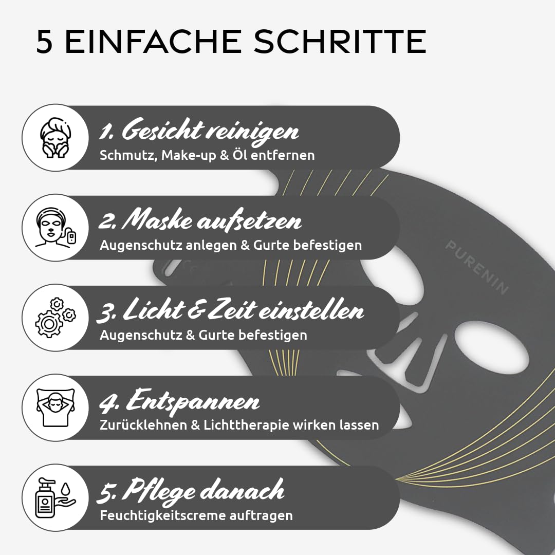 LED Gesichtsmaske: 4-in-1 Lichttherapie, Rotlicht, Anti-Aging – Kollagenboost, Akne-Pflege & Hautberuhigung | Red light therapy, Infrarot, Blau- und Gelblicht | Faltenreduktion (ohne Serum)