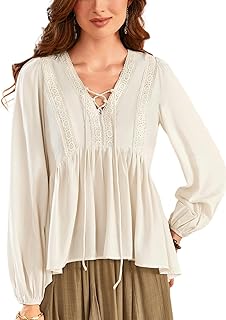 Scarlet Darkness Women's Peasant Tops Fall V Neck Long Sleeve Casual Loose Babydoll Tops