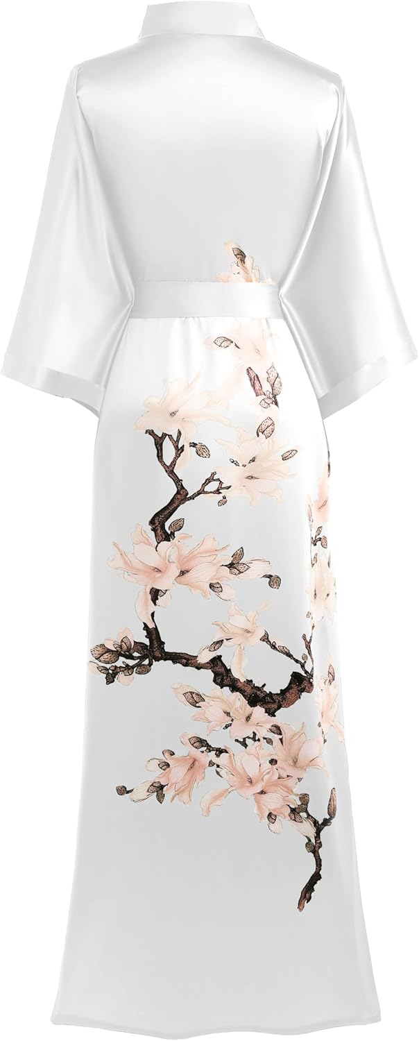 BABEYOND Kimono Robe Cover up with Box Long Floral Satin Sleepwear Silky Bathrobe Bachelorette Robe - Image 2