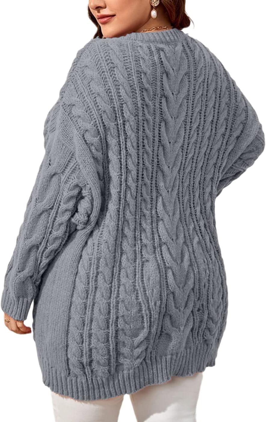 Dyexces Plus Size Sweaters for Women V Neck Long Sleeve Cable Knit Sweaters Casual Fall Sweaters Soft Jumper Tops - Image 2