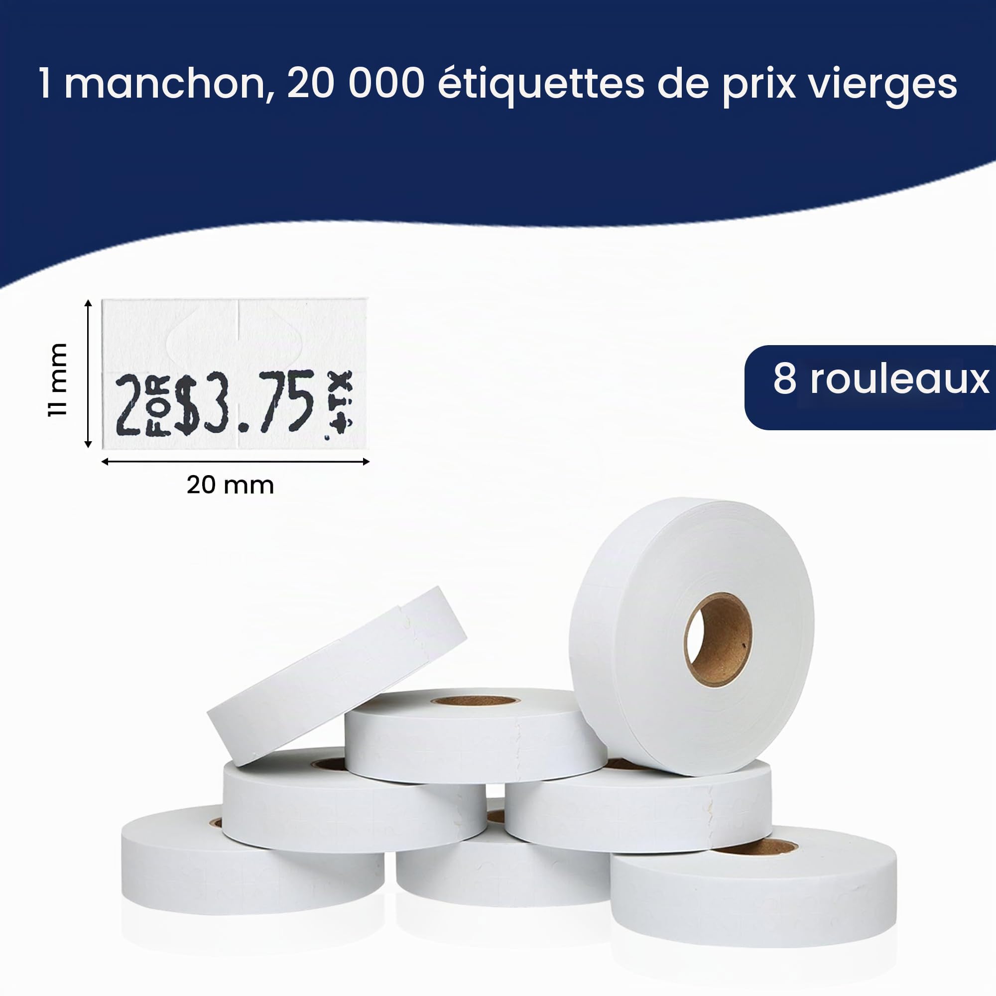 Perco Étiquettes de prix blanches pour Monarch 1131–20 000 pièces, 8 rouleaux, rouleau d'encre inclus