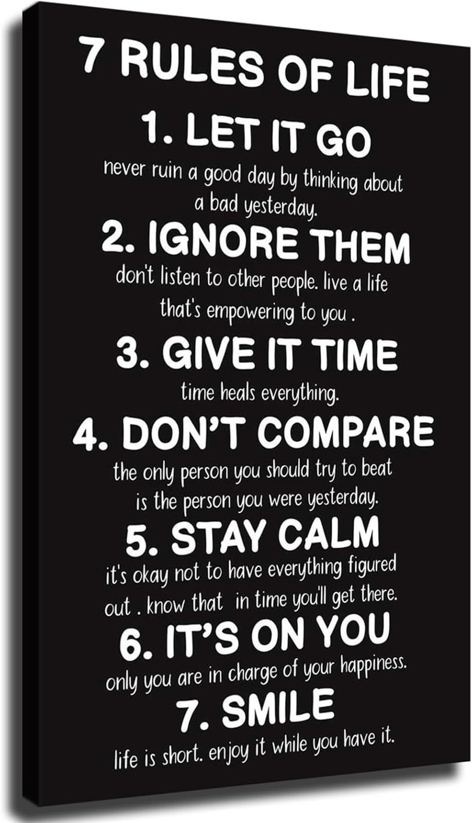 UYCUODLUY Inspirational Life Principles Poster The 7 Rules of Life Motivational Wall-Art for Living Room Bedroom Office