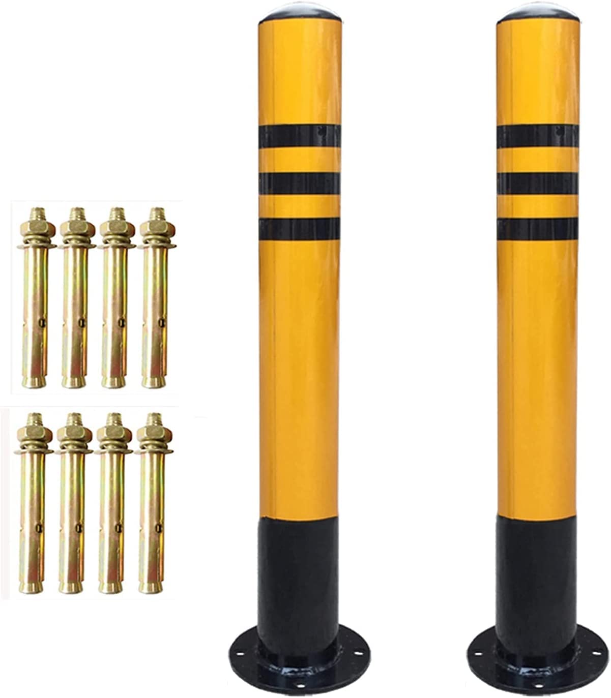Safety Bollard Traffic Delineator Post, Parking Bollards Heavy Duty, Metal Parking Cones and Marker Poles, Car Security Parking Barrier Reflective Tape, Easy Installation(800mmx76mm)