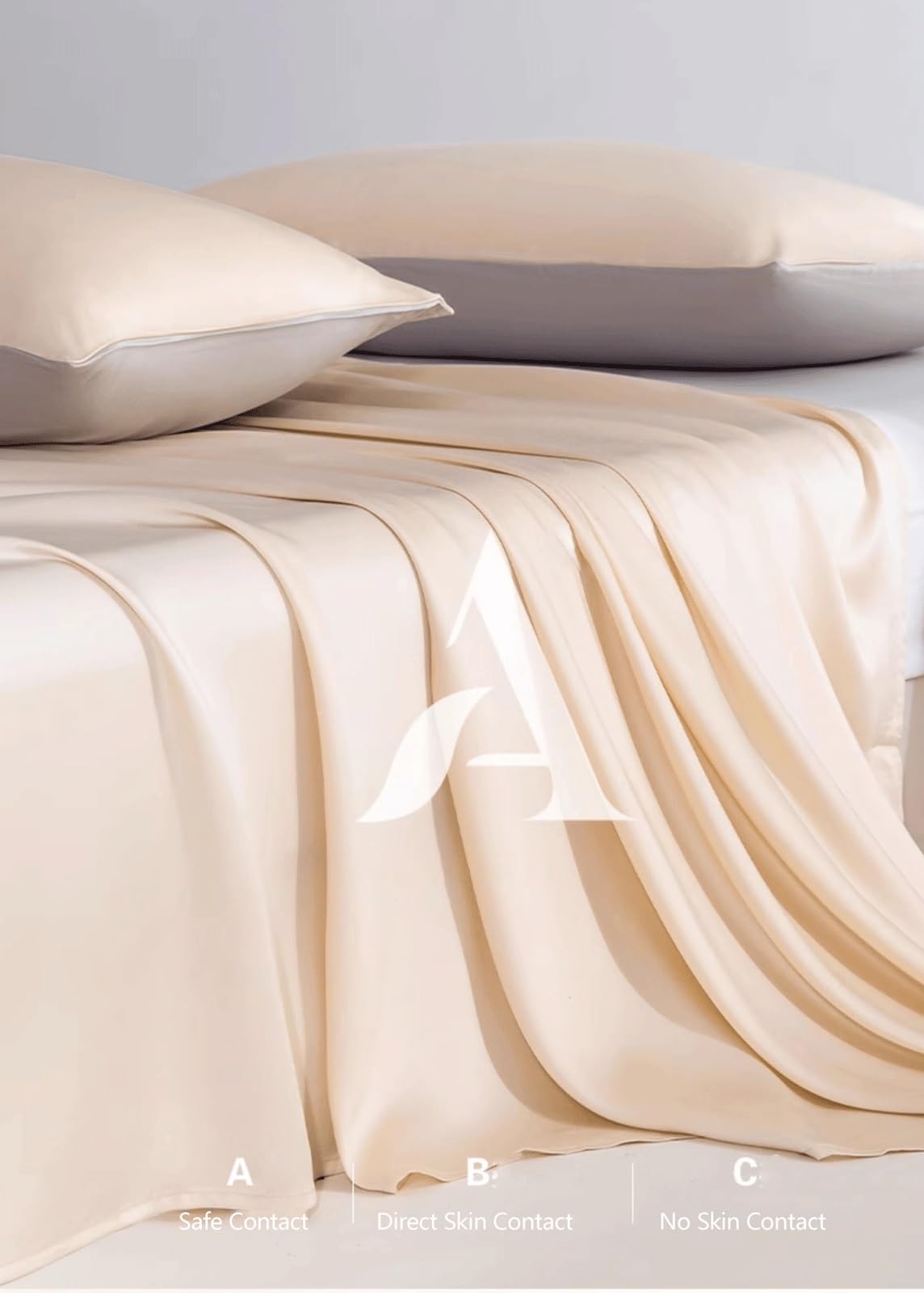 Luxuriöses Tencel-Bettlaken Kühle Hotel Betttuch ohne Gummizug 160x230 245x250 245x270 Haustuch Laken Fadenzahl 500(Beige,245x270cm)