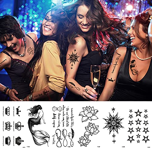 Zayvor 45Sheets Temporary Tattoos For Women Men,3D Waterproof Tiny Black Handrawn Tattoos,Fake Body Face Arm Chest Shoulder Foot Tattoos, Skull Tribal Maori Tiger Lion Realistic Temp Tattoo Sticker Set #TOP2