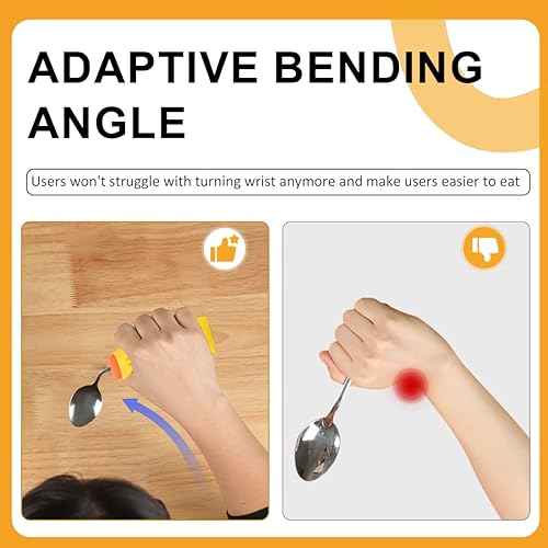 Miniatura 3 de Juego de utensilios adaptativos gruesos y sólidos, mango antideslizante, cuchara y tenedor para temblores de manos, artritis, Parkinson, ancianos,