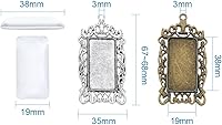 Vista 3 de KISSITTY 10 piezas de bandeja colgante rectangular de bronce plateado antiguo en blanco con 10 piezas de azulejos de cúpula de vidrio transparente