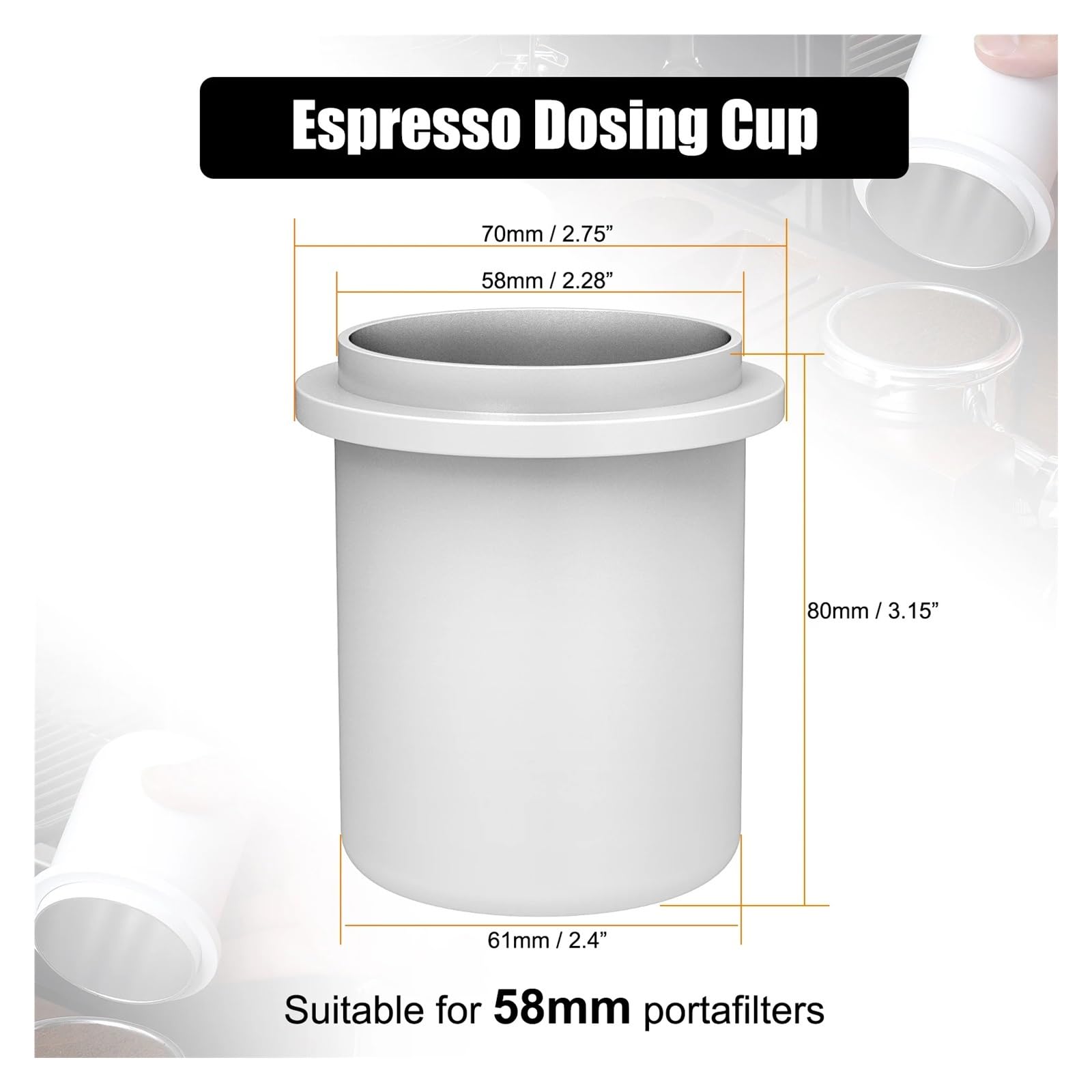 Dosierbecher, kompatibel mit allen 51–58 mm Siebträgern, Kaffeezubehör, aus Aluminium(White 58mm)