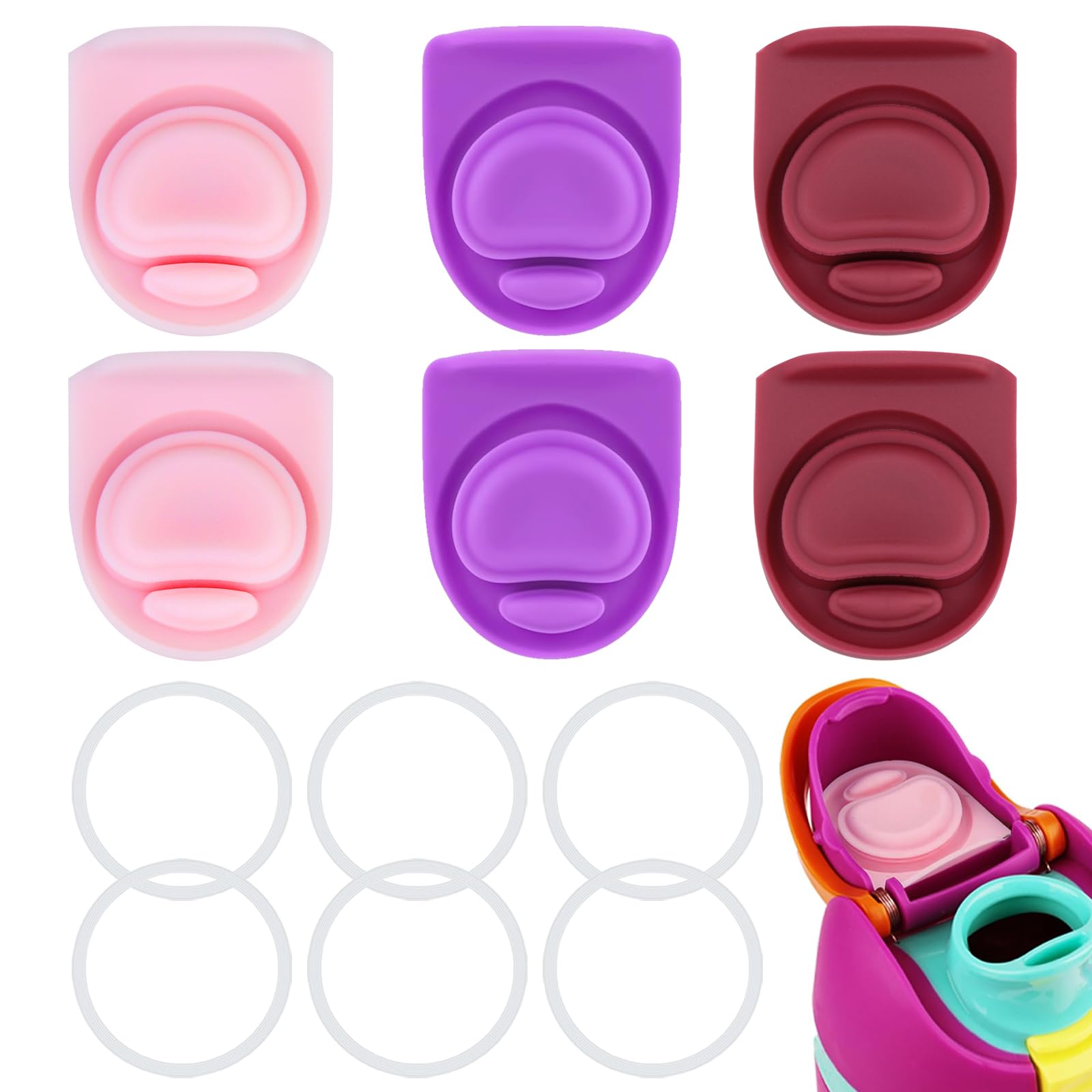 BMSQOFD 6 Sets Replacement Lid Rubber Seal for Owala FreeSip 24oz 32oz, Replacement Stopper and O Ring Gasket Parts Compatible with Owala 16/19/24/32/40oz Water Bottle Insert Silicone Accessories B2B1