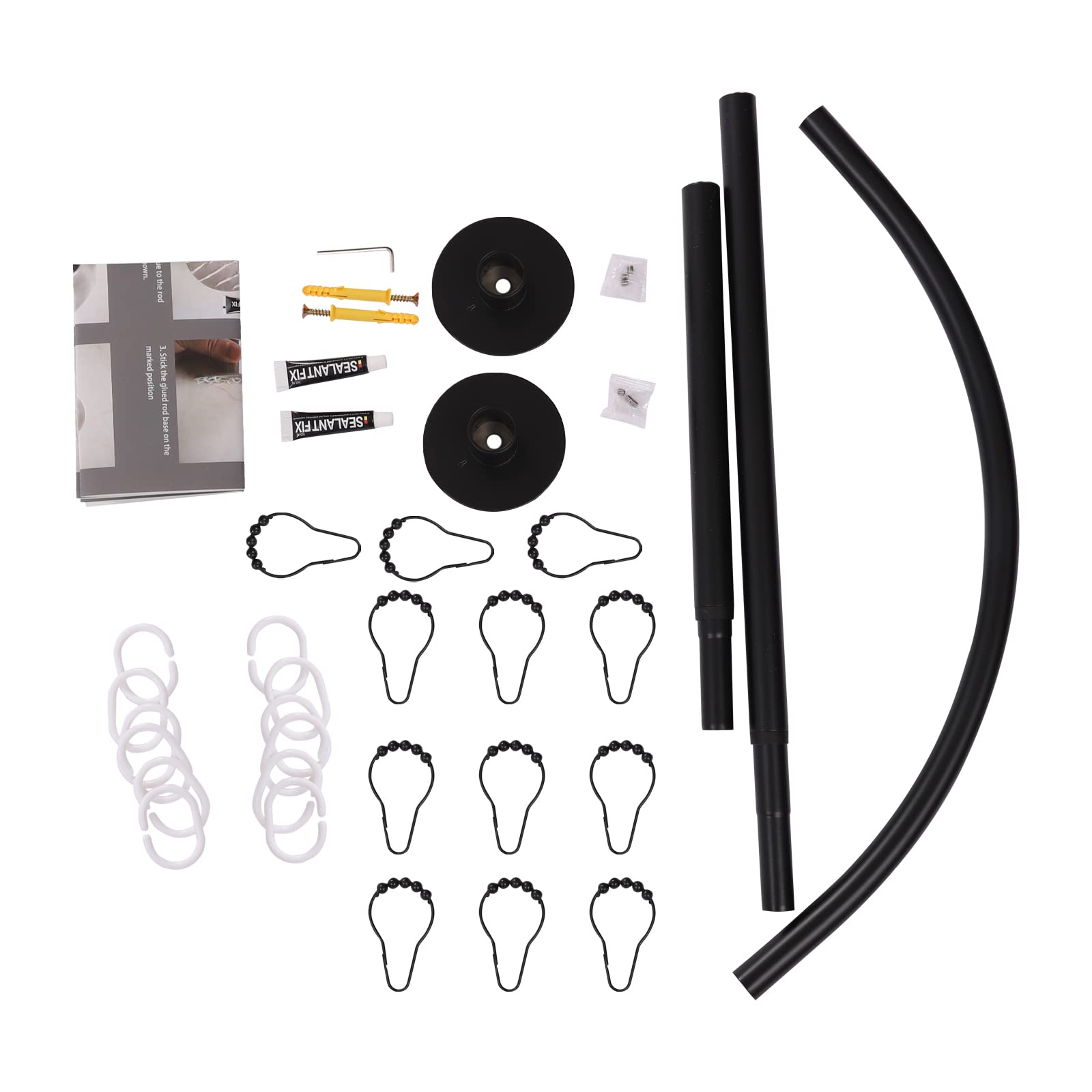 Barra telescópica de acero inoxidable con 24 anillos de cortina de ducha, para armario, baño, vestidor, baño, vestidor, esquina