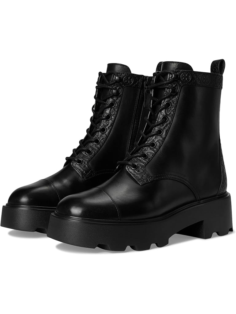 Black Tory Burch Monogram Lug Ankle Boot 65mm