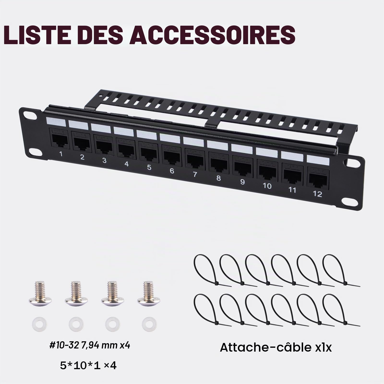 GeeekPi Panneau de brassage 12 ports Cat6, panneau modulaire à montage en rack 1U avec coupleur Keystone et gestion des câbles pour DeskPi RackMate T1/T0/T2/T0 Plus/T1 Plus, rack serveur et armoire