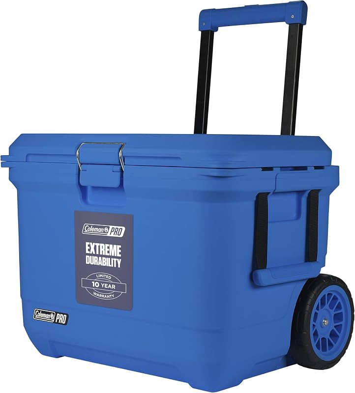Coleman Pro Heavy-Duty 55qt Wheeled Ultra-Light Premium Hard Cooler, Extra-Thick Insulation Keeps Ice up to 5 Days, 92-Can Capacity, Heavy-Duty Wheels