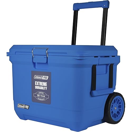 Coleman Pro Heavy-Duty 55qt Wheeled Ultra-Light Premium Hard Cooler, Extra-Thick Insulation Keeps Ice up to 5 Days, 92-Can Capacity, Heavy-Duty Wheels