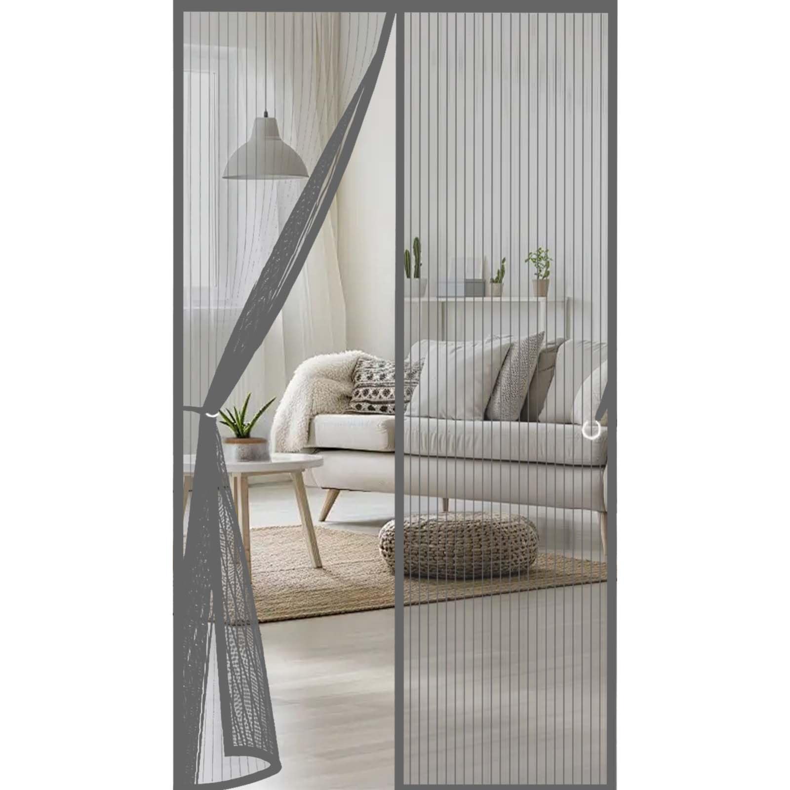 Fly Screens for Doors 154 x 195 cm Powerful Magnets and Full Frame Magic Tape, No Drill Installation Mosquito Proof Door Curtains Hundreds of Sizes, Lets Fresh Air in, Grey