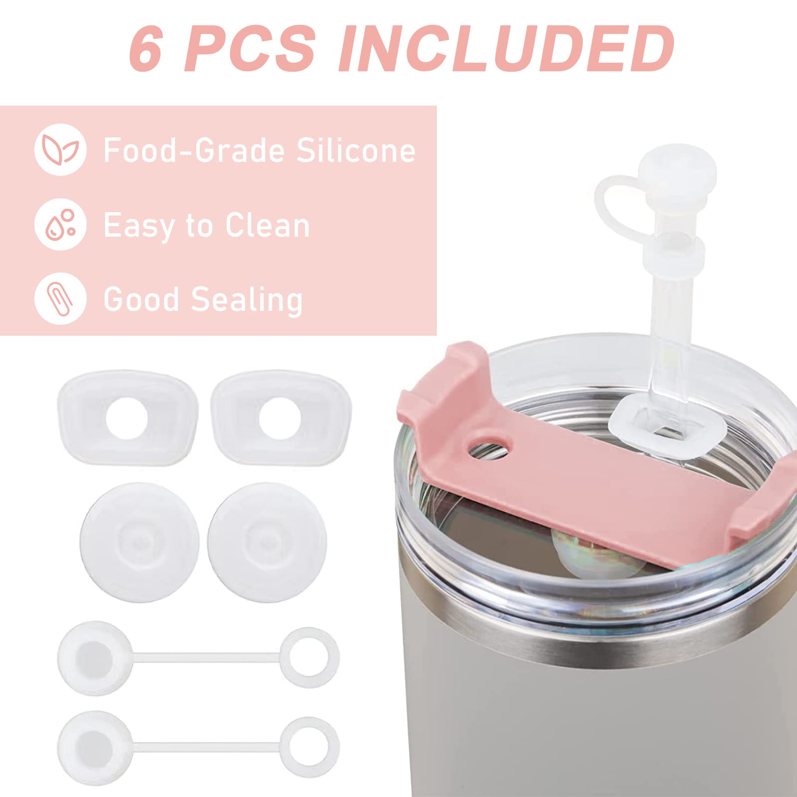 Lot De 6 Bouchons En Silicone étanches Pour Gobelet Stanley Quencher H2.0 (887ml Et 1.2L) - Anti-fuites Et Anti-poussière