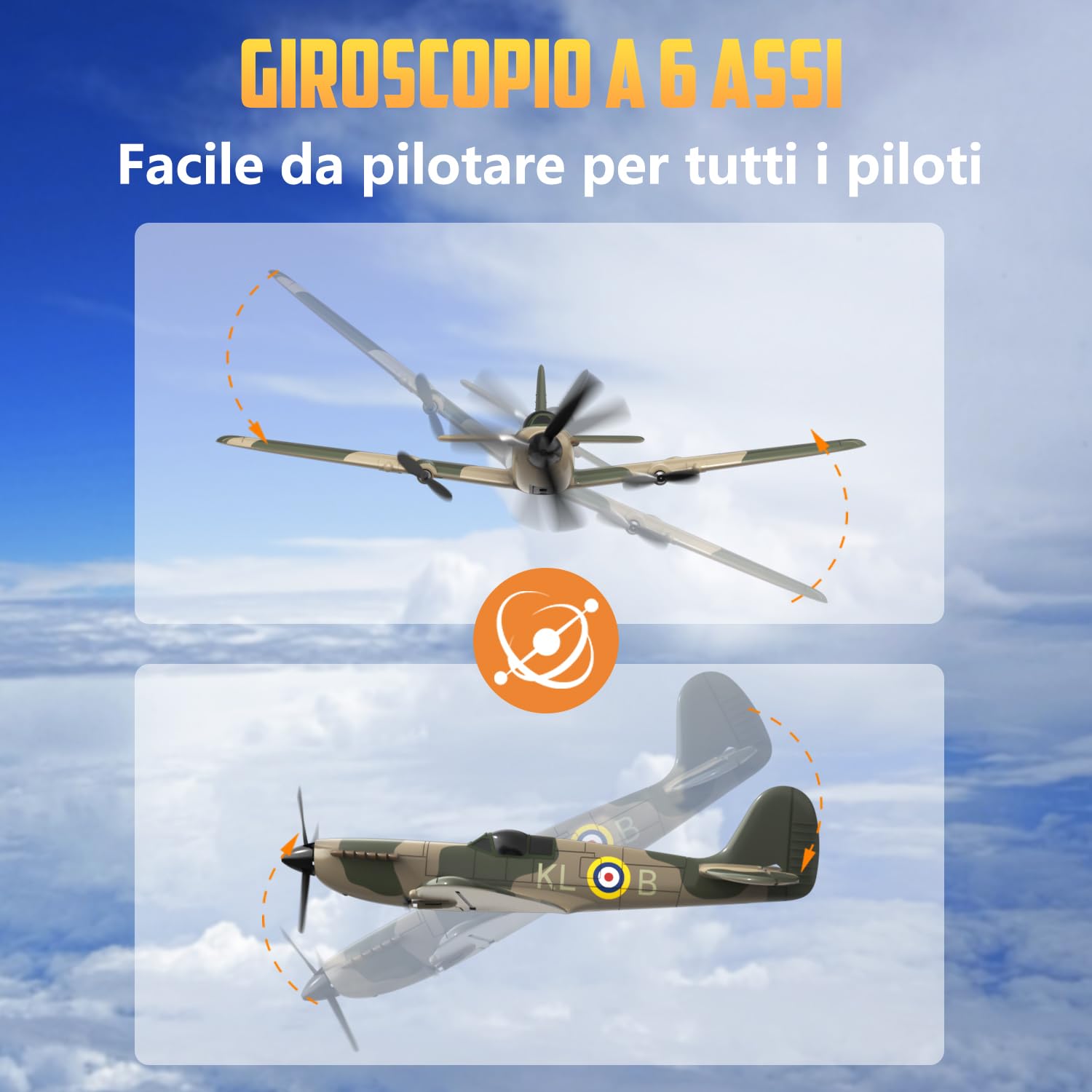HAWK'S WORK Aereo RC a 3 Canali Spitfire Fighter, Elicottero da Guerra Telecomandato Pronto a Volare, Stabilizzatore Giroscopico a 6 Assi a 2.4GHz, Facile da Pilotare per Bambini e Principianti