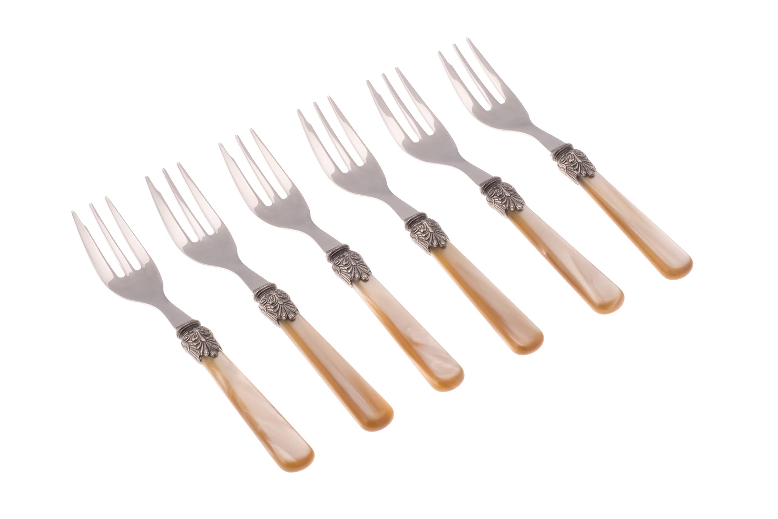 Rivadossi Sandro Set Di 6 Forchettine Da Dolce Elena – 100% Made In Italy, Acciaio Inox 18/10 Con Manico Madreperlato, Colore Champagne