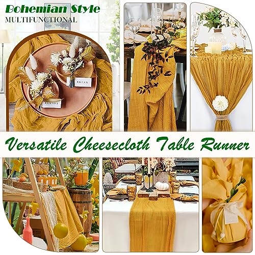 Waligoy Mustard Yellow Cheesecloth Table Runner 6 Pack 35" Boho Gauze Runner 120 inches Long Table Runner Rustic Sheer Fabric Bulk for Baby Shower Wedding Bridal Birthday Party Table Decorations by Waligoy - Image 5
