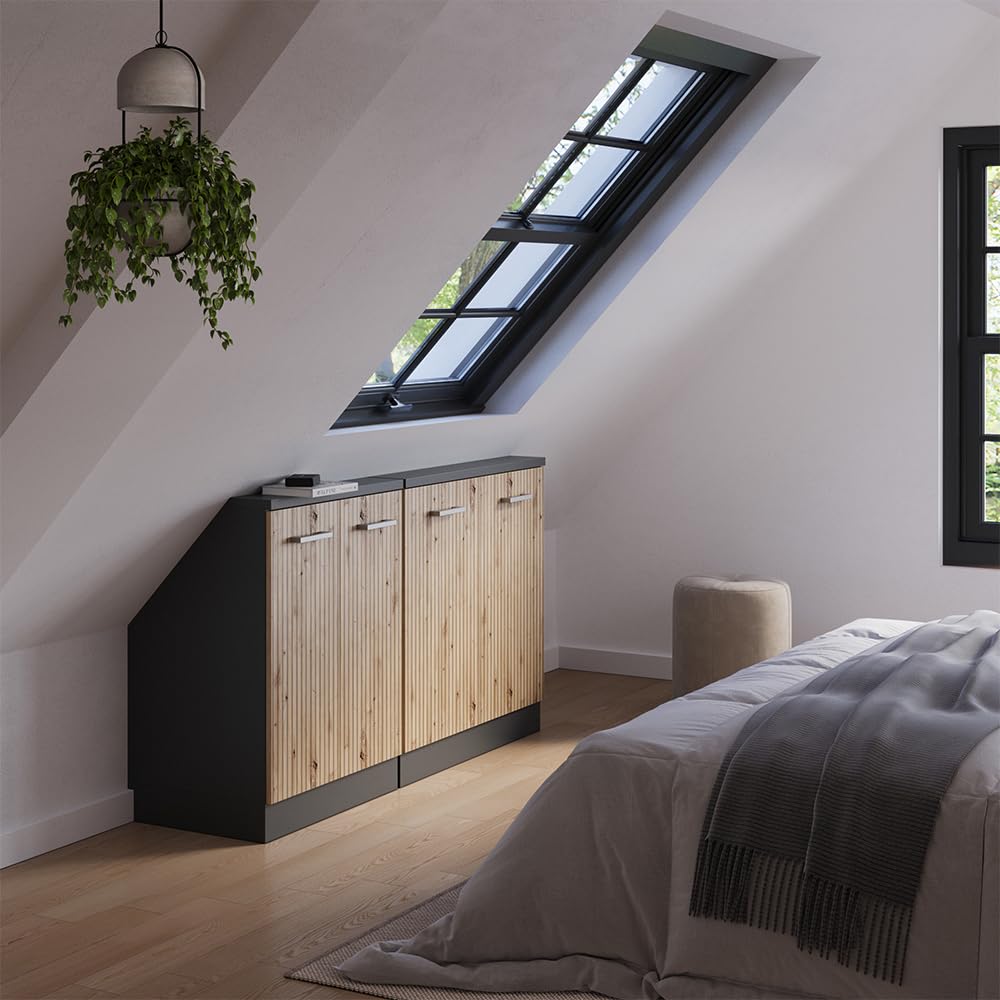 Vicco Ensemble de Meuble sous Pente Rion Chêne Artisan/Anthracite | L140 x P46 cm , Lot de 2, gain de place pour les pièces mansardées