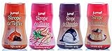 Pack de 4 unidades de Sirope JUMEL sin gluten multisabor fresa, toffee, caramelo y chocolate. Formato antigoteo en botellas de 275g.