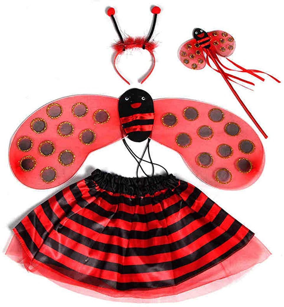 FancyDressWale Cotton Blend Fairy Wing Costume with Tutu Dress, Wand and Headband for Boys and Girls (Red, 3-7 Years) -Ladybug (B08JZCWTWN) Amazon Price History, Amazon Price Tracker