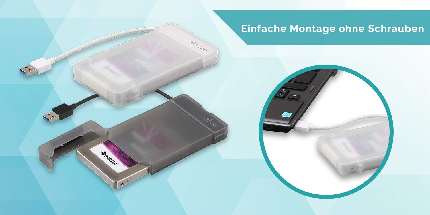 i-tec 3G60060 MySafe USB 3 Easy, zewnętrzna obudowa dysku twardego 6,4 cm / 2,5", do SATA I/II/III HDD SSD, czarna